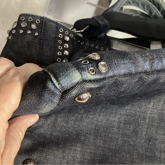 SOLD………Prada Canapa Studded Grommet Embellished Denim Tote w/ Long Strap RARE - Picture 14 of 16